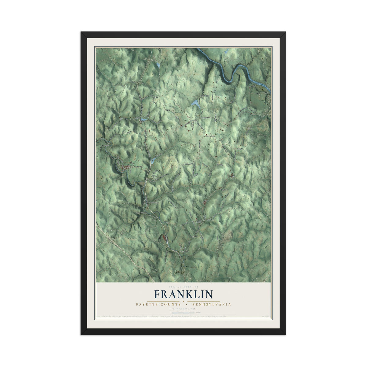 Map of Franklin, Fayette County, Pennsylvania, 12 x 18 inch print in a black wood frame