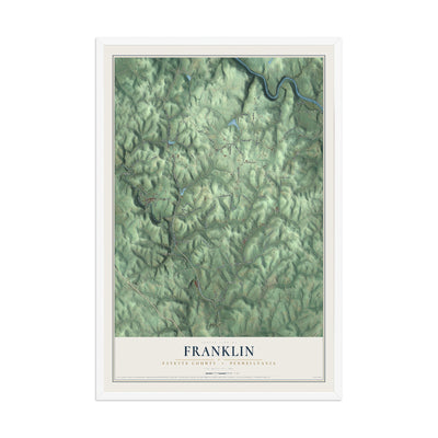 Map of Franklin, Fayette County, Pennsylvania, 12 x 18 inch print in a white wood frame