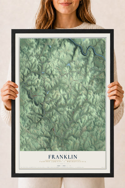 Map of Franklin, Fayette County, Pennsylvania, 18 x 24 inch print in a black wood frame