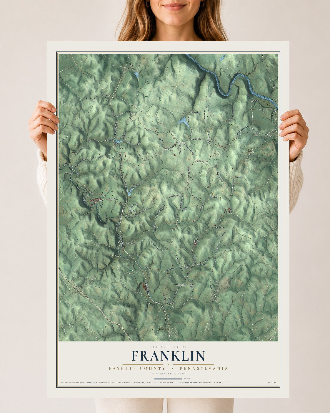 Map of Franklin, Fayette County, Pennsylvania, 24 x 36 inch unframed archival matte print