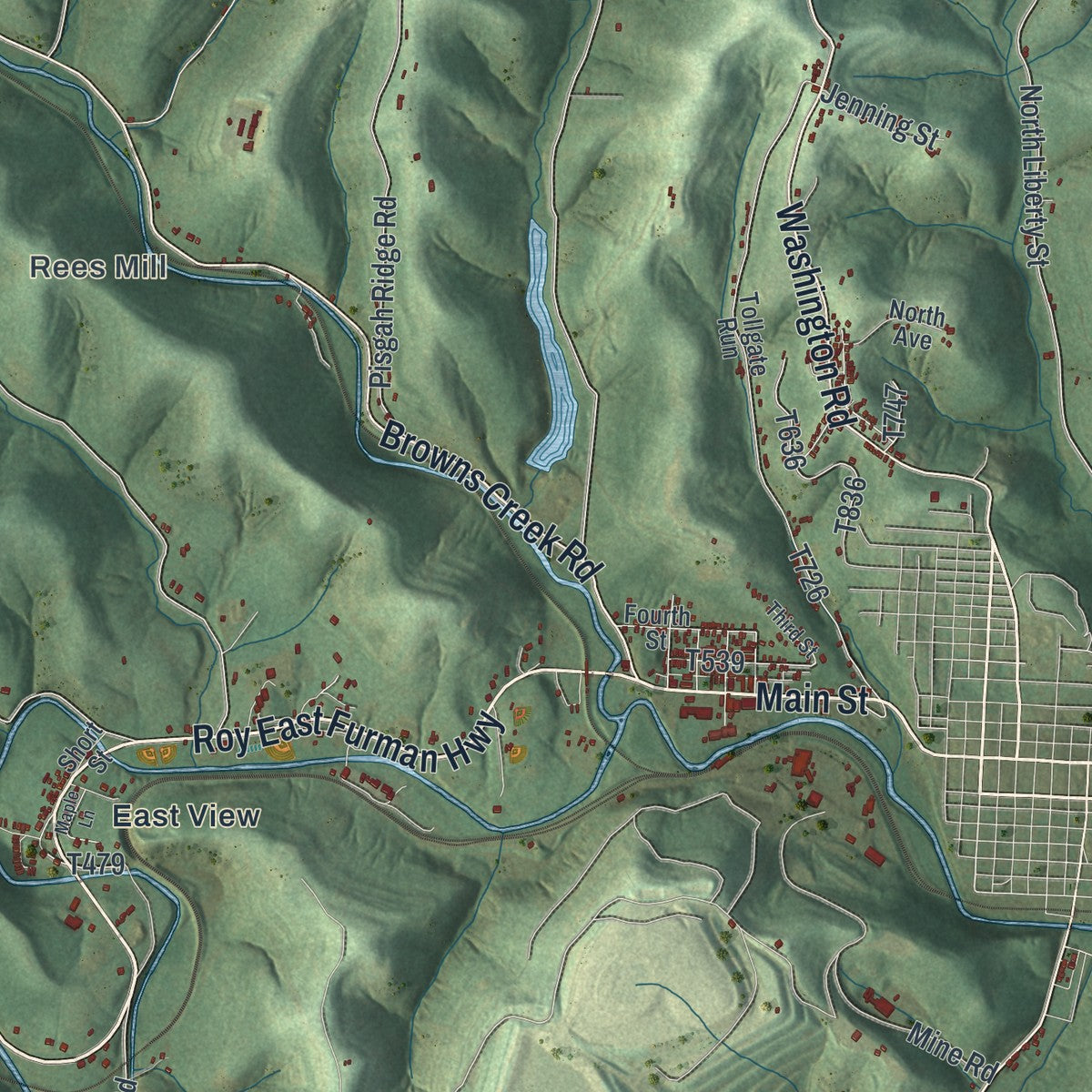 Second close-up of the map of Franklin, Greene County, Pennsylvania print showing more streets and buildings
