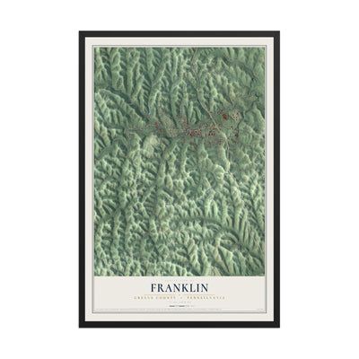 Map of Franklin, Greene County, Pennsylvania, 12 x 18 inch print in a black wood frame