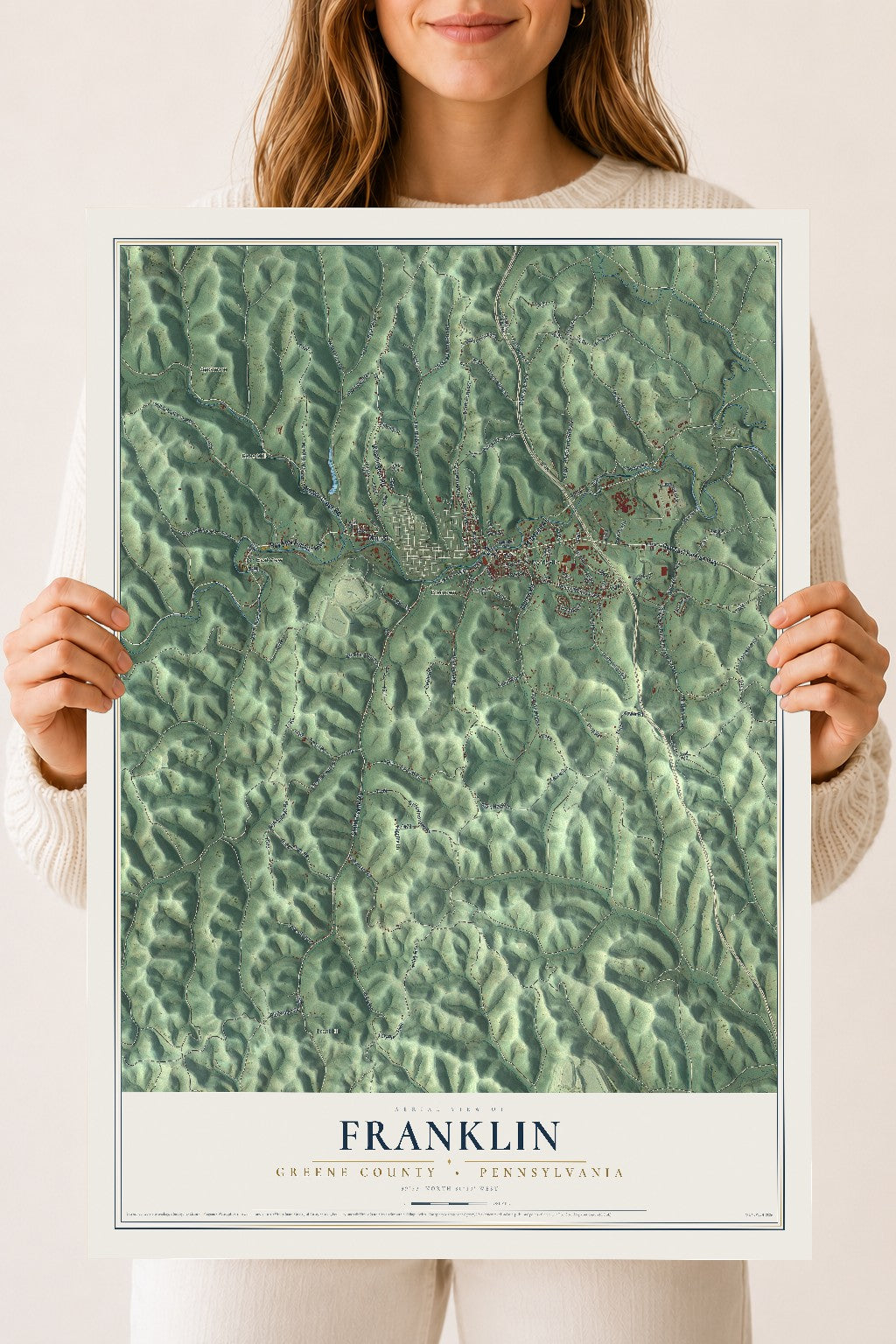 Map of Franklin, Greene County, Pennsylvania, 18 x 24 inch unframed archival matte print