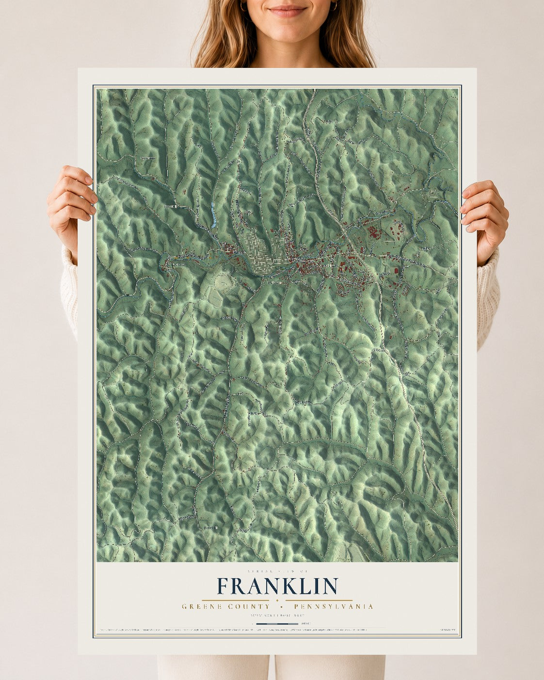 Map of Franklin, Greene County, Pennsylvania, 24 x 36 inch unframed archival matte print