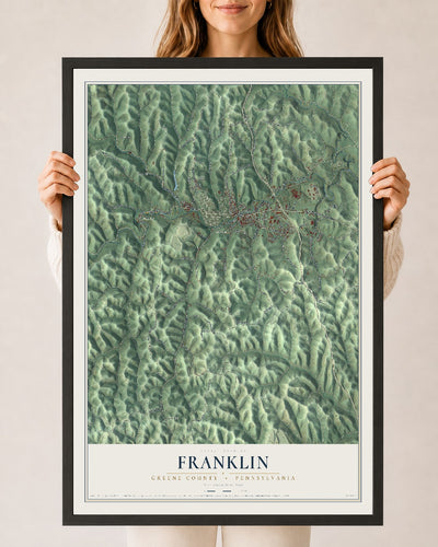 Map of Franklin, Greene County, Pennsylvania, 24 x 36 inch print in a black wood frame