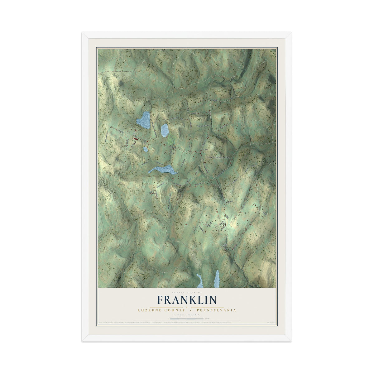 Map of Franklin, Luzerne County, Pennsylvania, 12 x 18 inch print in a white wood frame