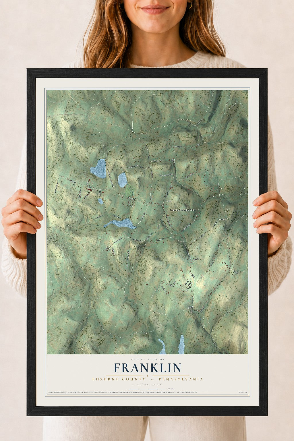 Map of Franklin, Luzerne County, Pennsylvania, 18 x 24 inch print in a black wood frame