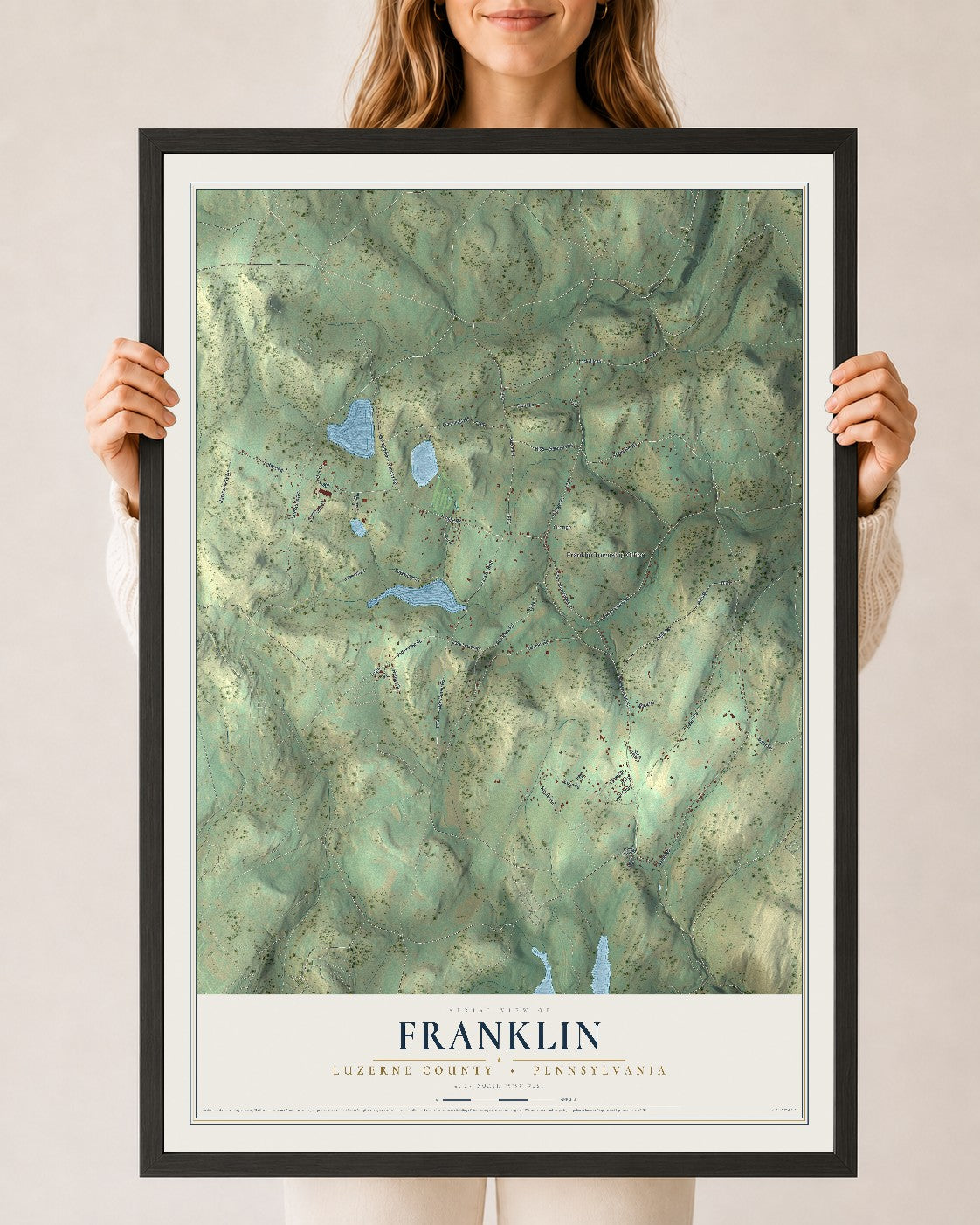 Map of Franklin, Luzerne County, Pennsylvania, 24 x 36 inch print in a black wood frame
