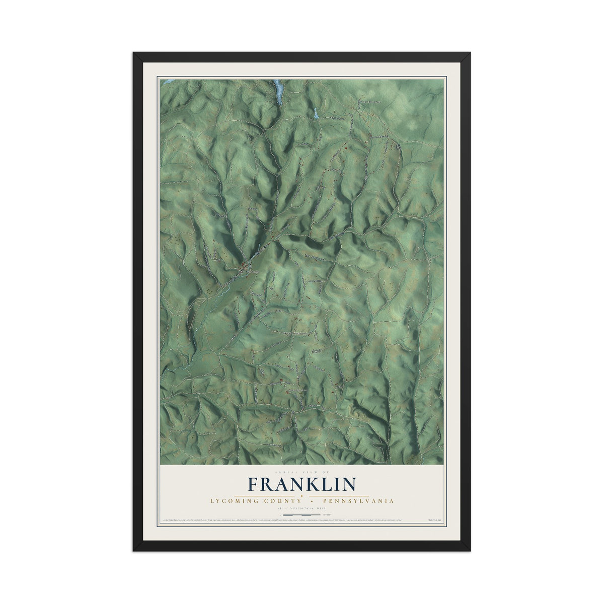 Map of Franklin, Lycoming County, Pennsylvania, 12 x 18 inch print in a black wood frame