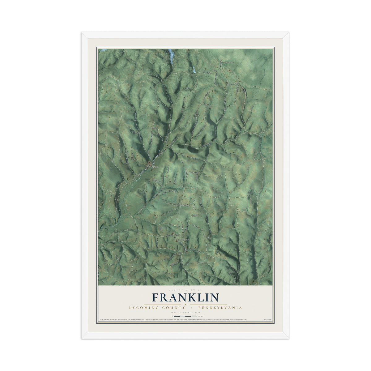 Map of Franklin, Lycoming County, Pennsylvania, 12 x 18 inch print in a white wood frame