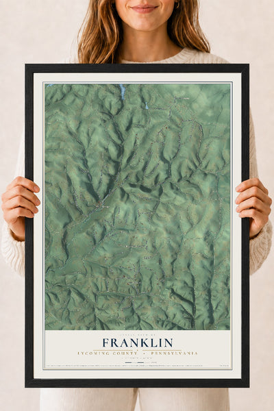 Map of Franklin, Lycoming County, Pennsylvania, 18 x 24 inch print in a black wood frame