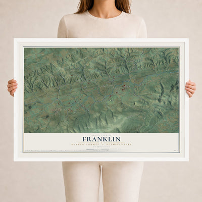 Map of Franklin, Snyder County, Pennsylvania, 24 x 36 inch print in a white wood frame