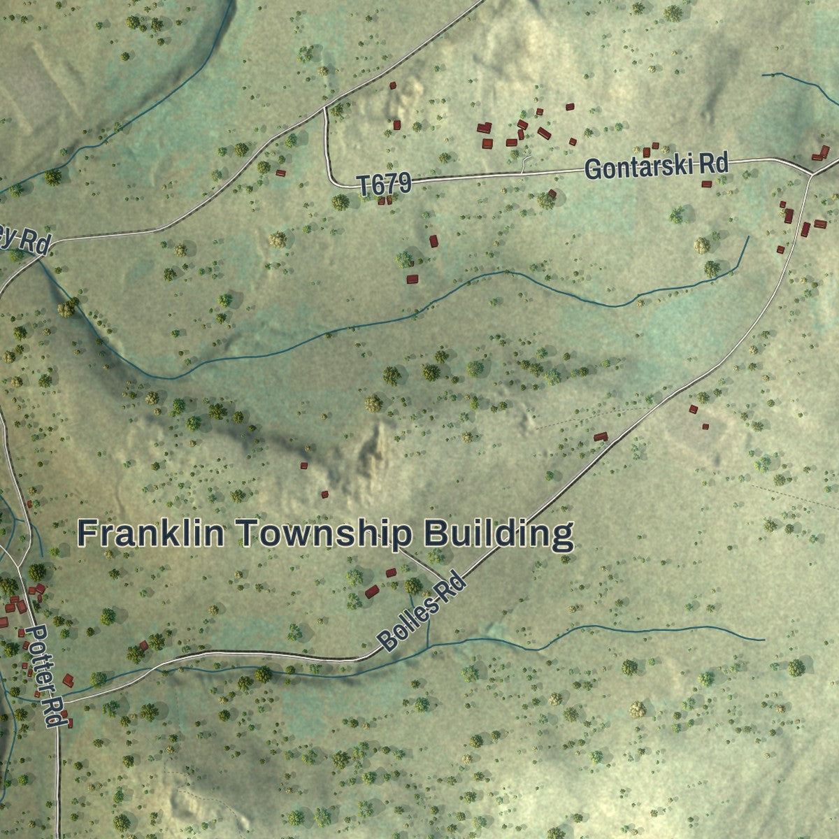 Second close-up of the map of Franklin, Susquehanna County, Pennsylvania print showing more streets and buildings