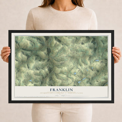Map of Franklin, Susquehanna County, Pennsylvania, 12 x 18 inch print in a black wood frame