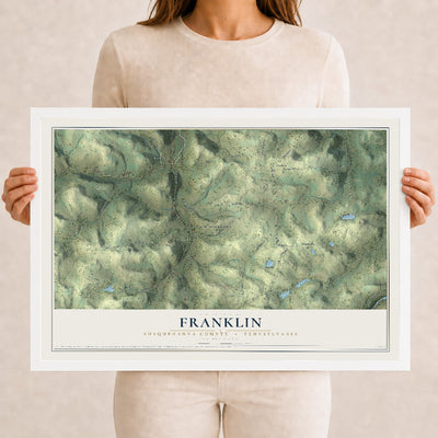 Map of Franklin, Susquehanna County, Pennsylvania, 12 x 18 inch print in a white wood frame