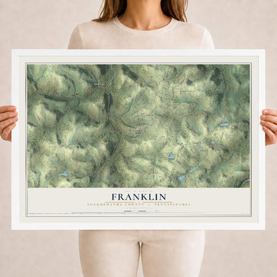 Map of Franklin, Susquehanna County, Pennsylvania, 18 x 24 inch print in a white wood frame