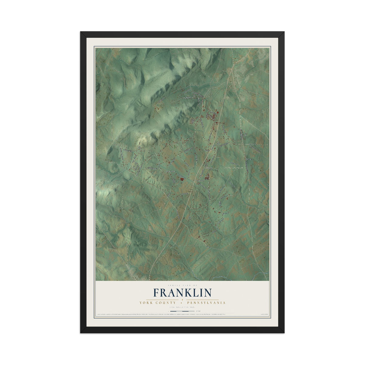 Map of Franklin, York County, Pennsylvania, 12 x 18 inch print in a black wood frame