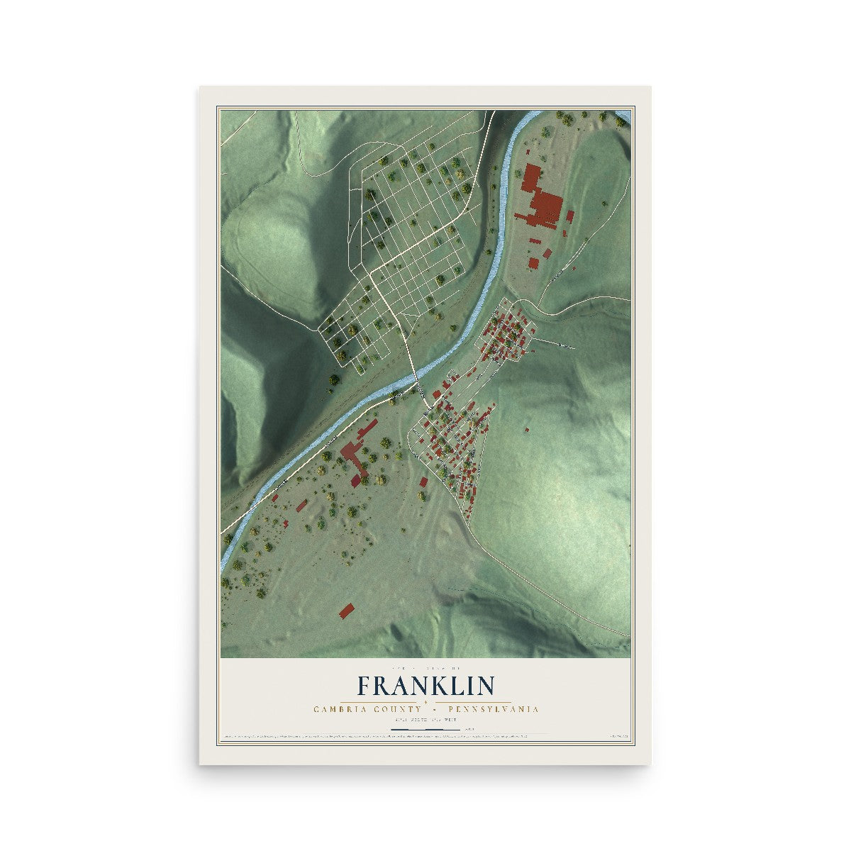 Map of Franklin, Cambria County, Pennsylvania, 12 x 18 inch unframed archival matte print