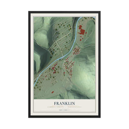 Map of Franklin, Cambria County, Pennsylvania, 12 x 18 inch print in a black wood frame