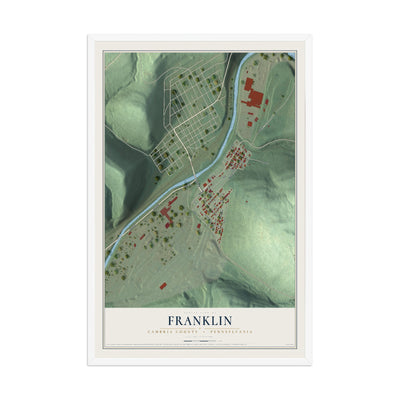 Map of Franklin, Cambria County, Pennsylvania, 12 x 18 inch print in a white wood frame