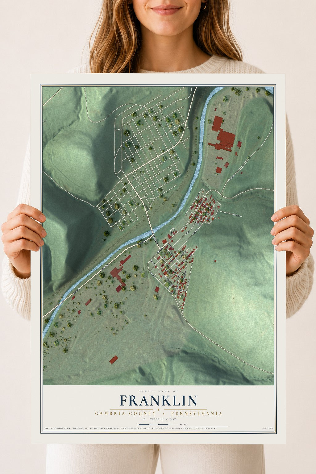 Map of Franklin, Cambria County, Pennsylvania, 18 x 24 inch unframed archival matte print