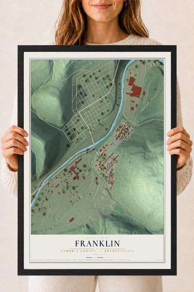 Map of Franklin, Cambria County, Pennsylvania, 18 x 24 inch print in a black wood frame