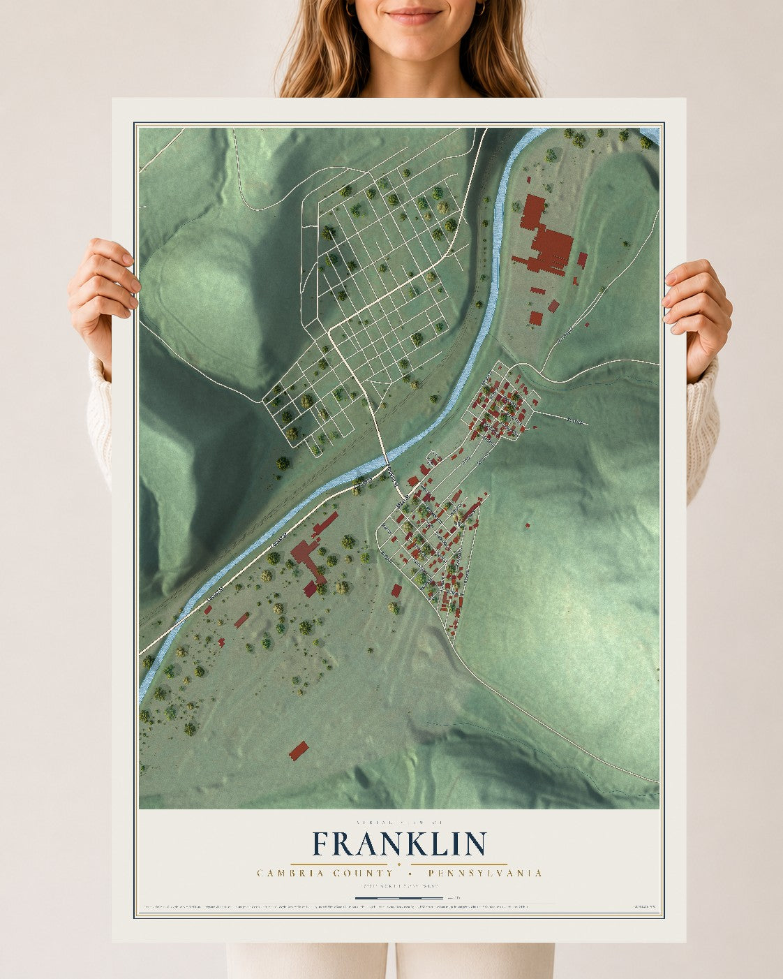 Map of Franklin, Cambria County, Pennsylvania, 24 x 36 inch unframed archival matte print