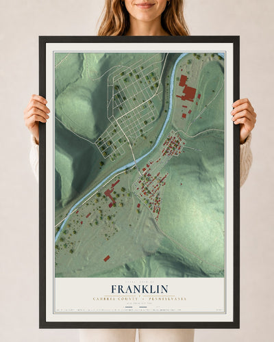 Map of Franklin, Cambria County, Pennsylvania, 24 x 36 inch print in a black wood frame