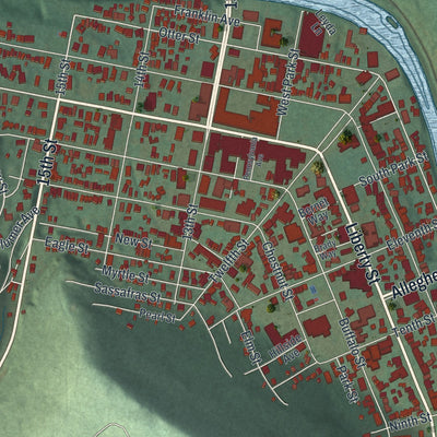 Close-up of the map of Franklin, Venango County, Pennsylvania print showing street and building detail