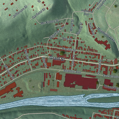 Second close-up of the map of Franklin, Venango County, Pennsylvania print showing more streets and buildings