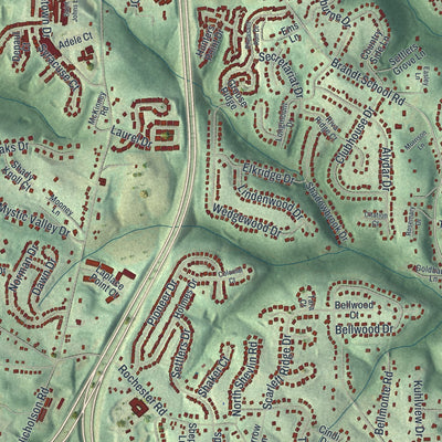 Close-up of the map of Franklin Park, Pennsylvania print showing street and building detail