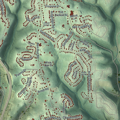 Second close-up of the map of Franklin Park, Pennsylvania print showing more streets and buildings