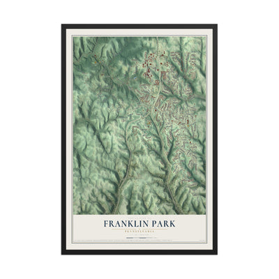Map of Franklin Park, Pennsylvania, 12 x 18 inch print in a black wood frame