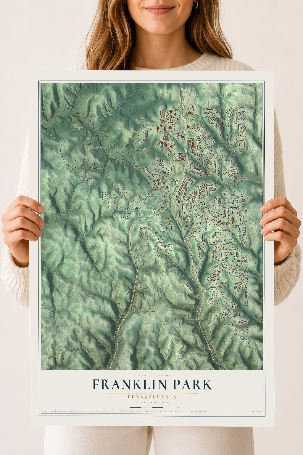 Map of Franklin Park, Pennsylvania, 18 x 24 inch unframed archival matte print