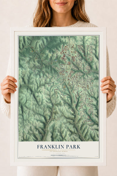 Map of Franklin Park, Pennsylvania, 18 x 24 inch print in a white wood frame
