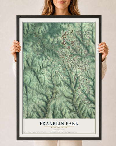 Map of Franklin Park, Pennsylvania, 24 x 36 inch print in a black wood frame