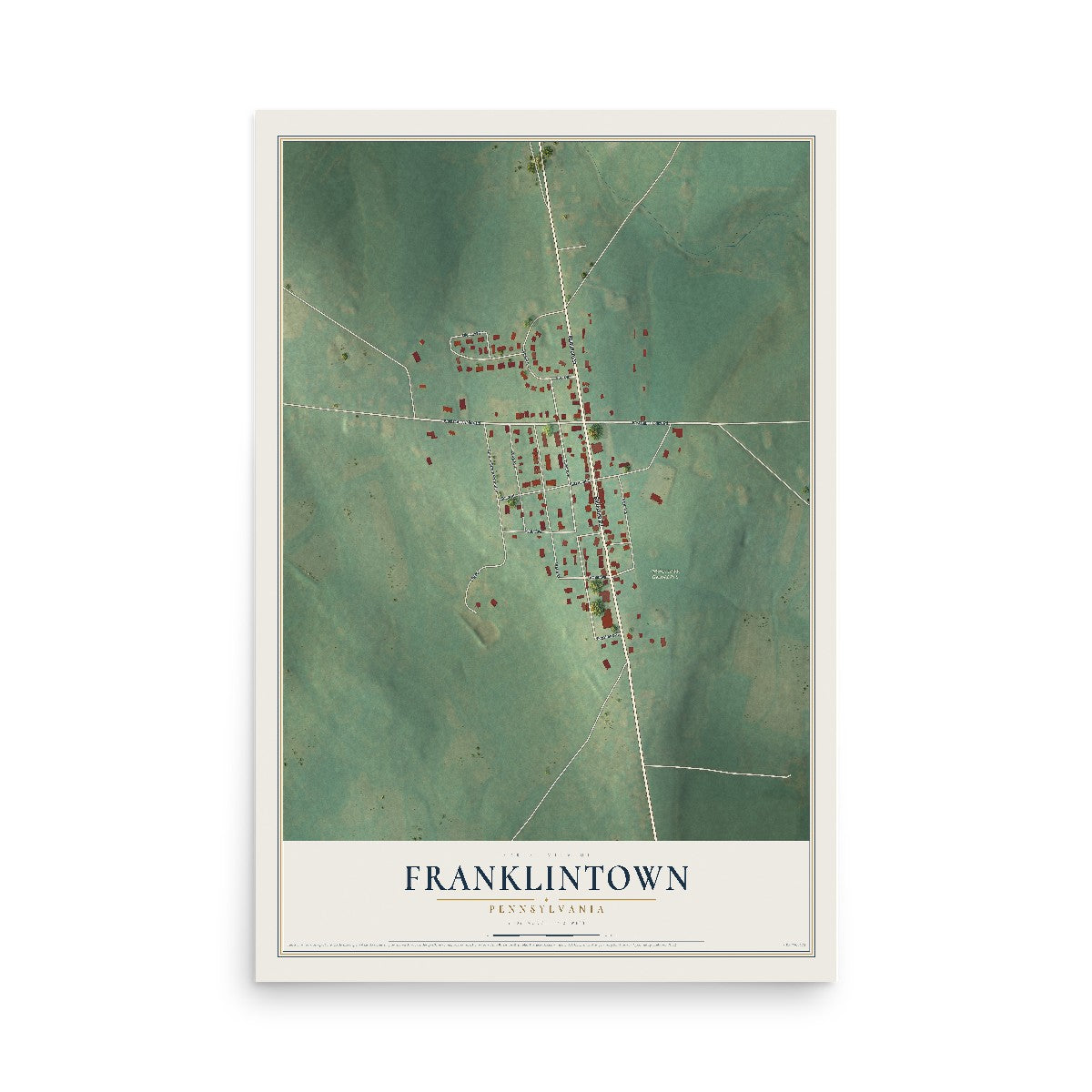 Map of Franklintown, Pennsylvania, 12 x 18 inch unframed archival matte print