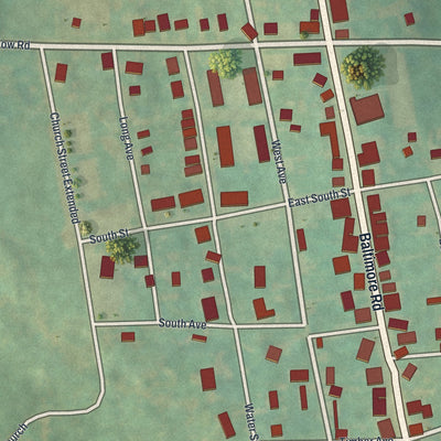 Close-up of the map of Franklintown, Pennsylvania print showing street and building detail