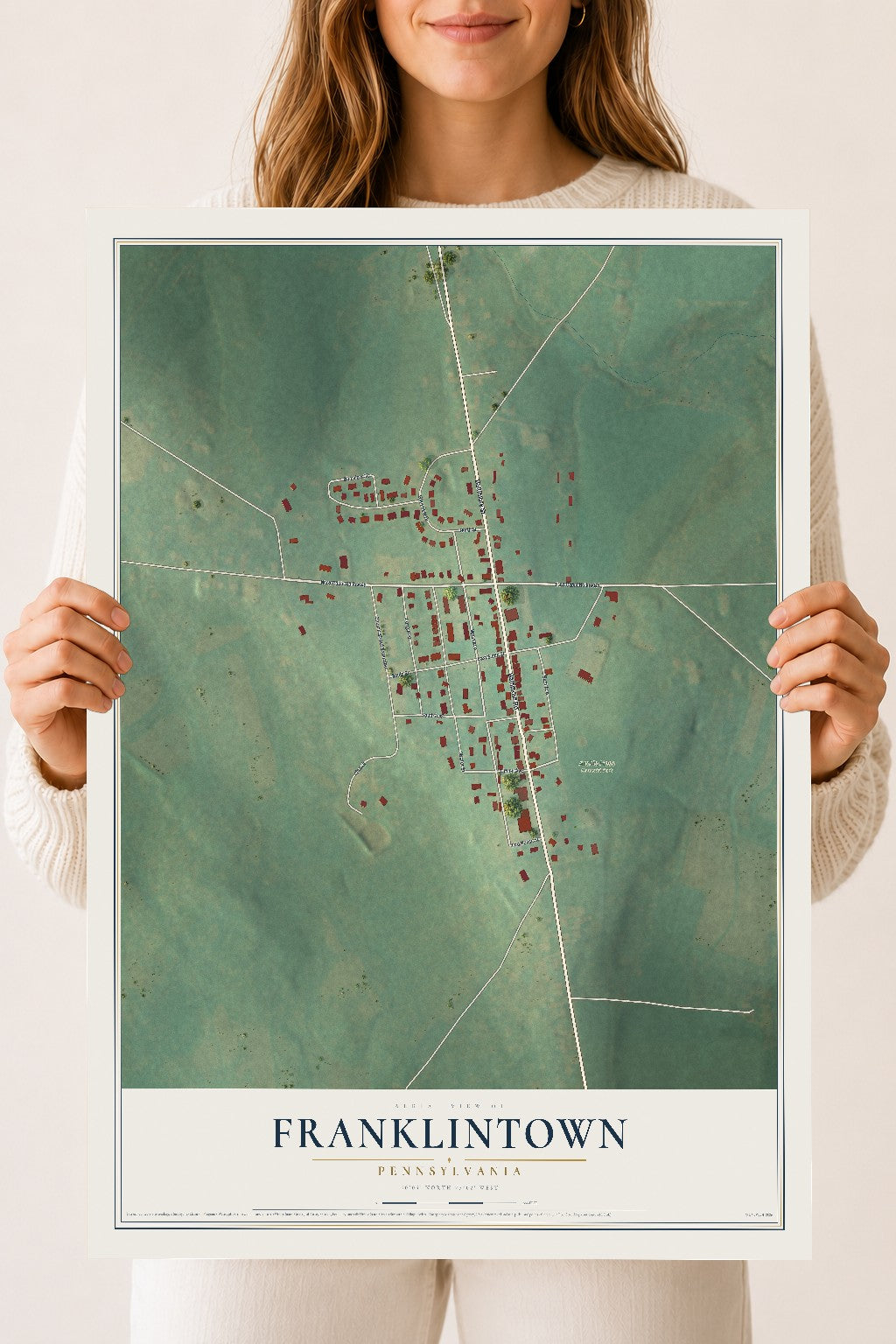 Map of Franklintown, Pennsylvania, 18 x 24 inch unframed archival matte print