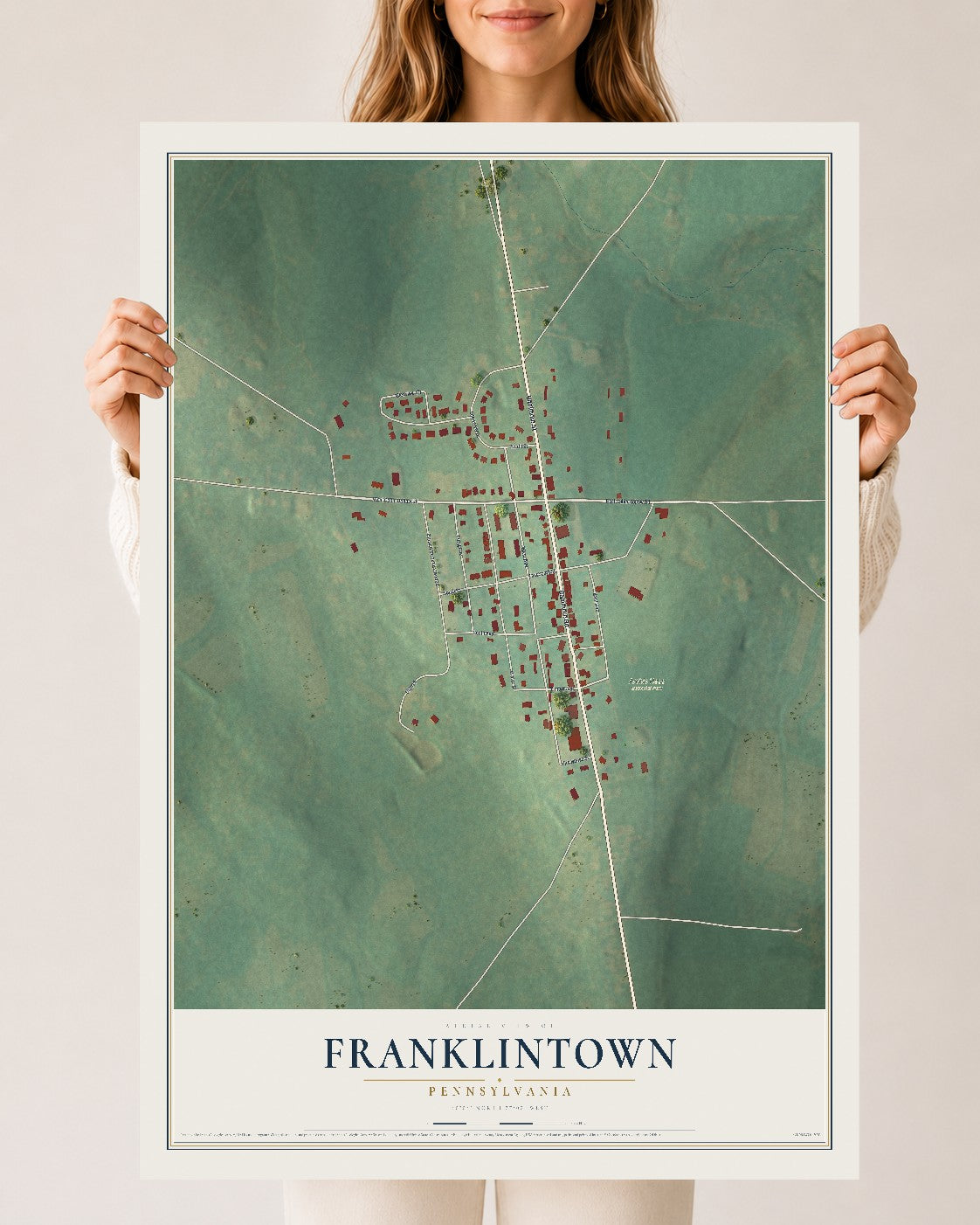Map of Franklintown, Pennsylvania, 24 x 36 inch unframed archival matte print