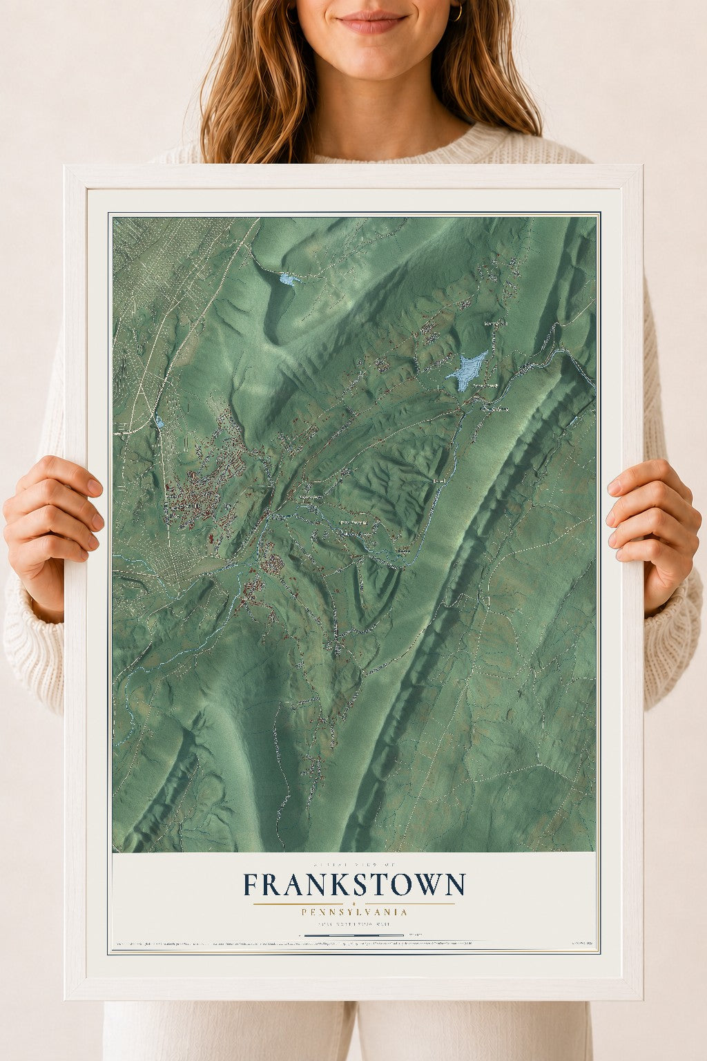 Map of Frankstown, Pennsylvania, 18 x 24 inch print in a white wood frame