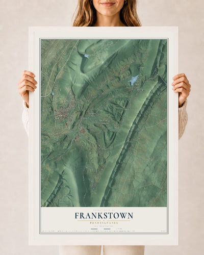 Map of Frankstown, Pennsylvania, 24 x 36 inch print in a white wood frame
