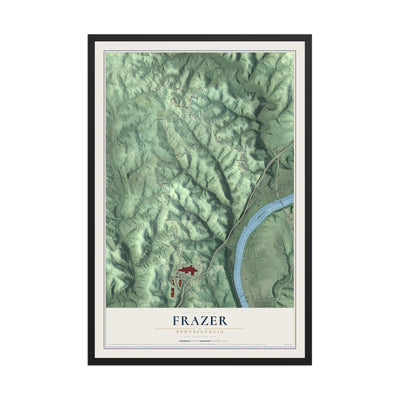 Map of Frazer, Pennsylvania, 12 x 18 inch print in a black wood frame
