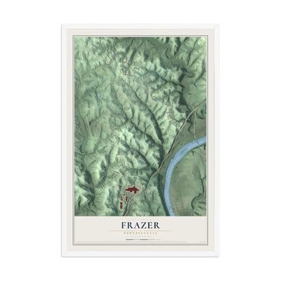 Map of Frazer, Pennsylvania, 12 x 18 inch print in a white wood frame