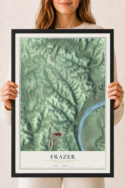 Map of Frazer, Pennsylvania, 18 x 24 inch print in a black wood frame