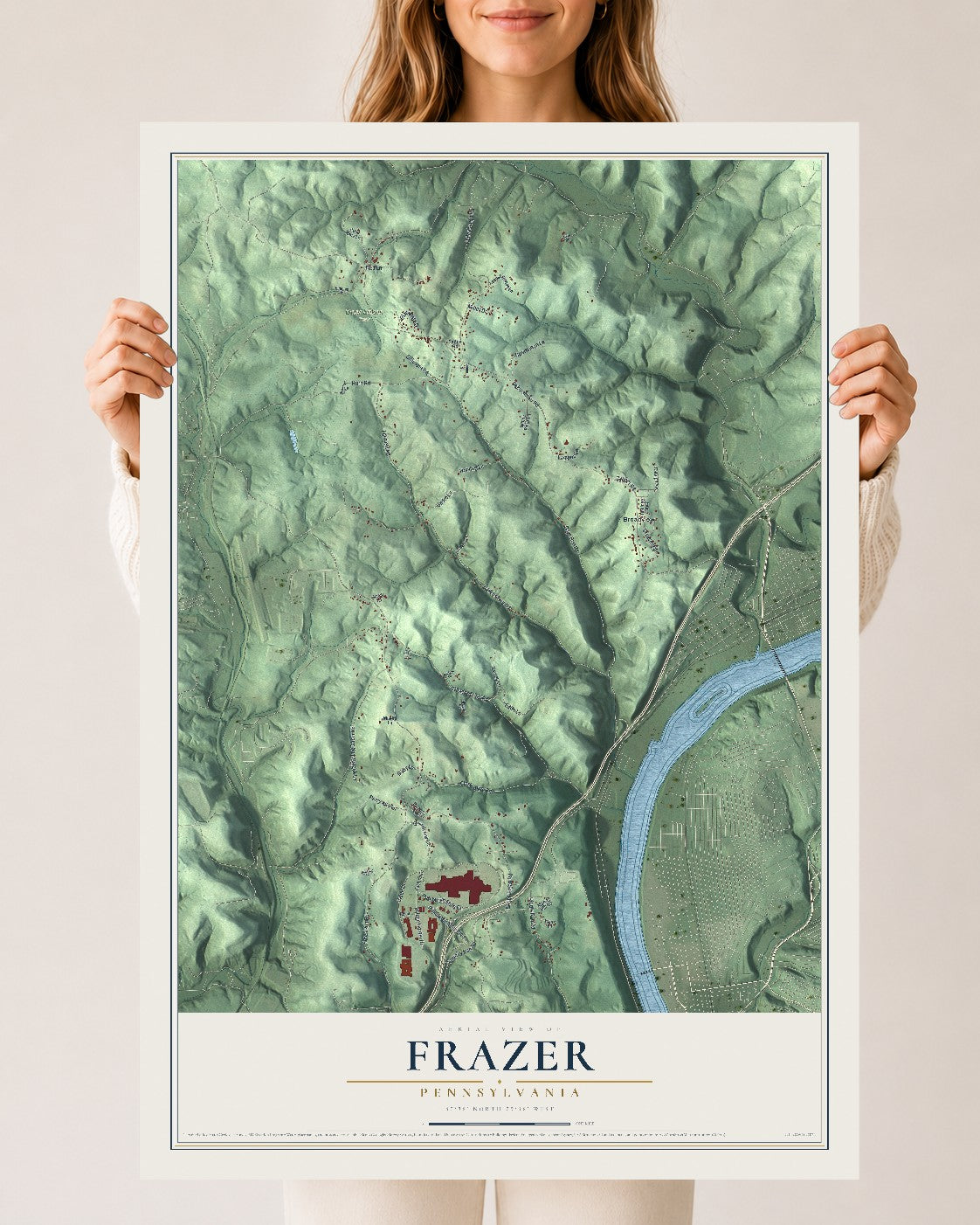 Map of Frazer, Pennsylvania, 24 x 36 inch unframed archival matte print