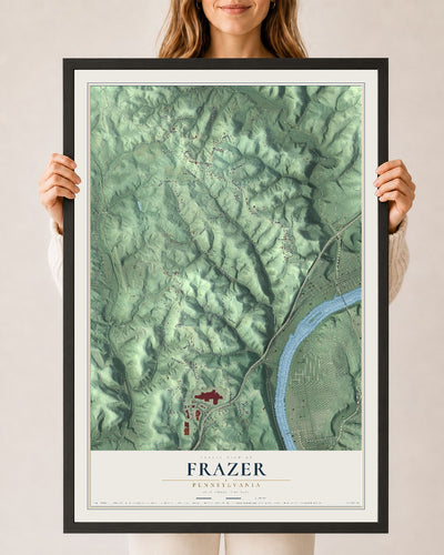 Map of Frazer, Pennsylvania, 24 x 36 inch print in a black wood frame