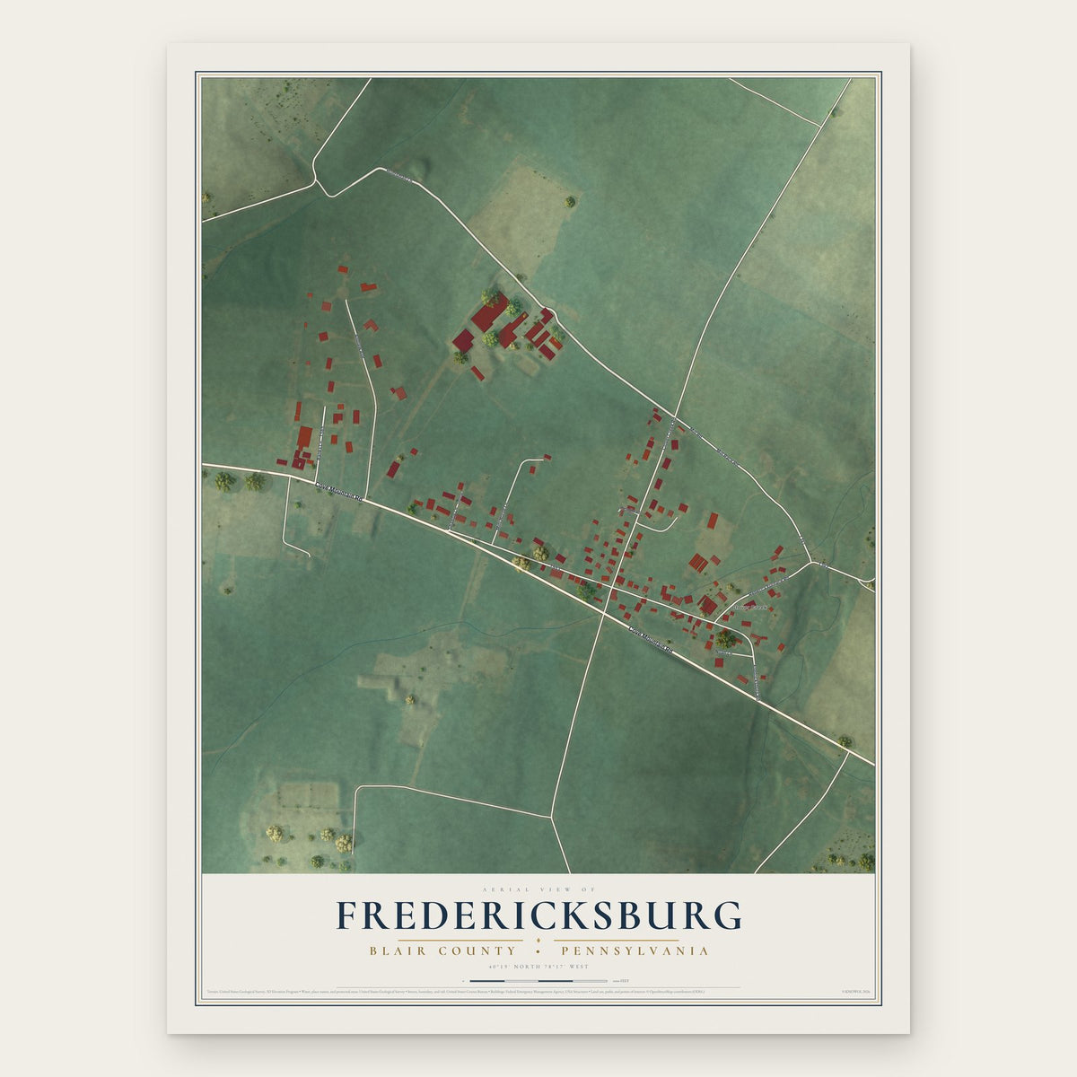 Fredericksburg, Blair County, Pennsylvania map print, the full design