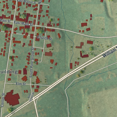 Close-up of the map of Fredericksburg, Lebanon County, Pennsylvania print showing street and building detail