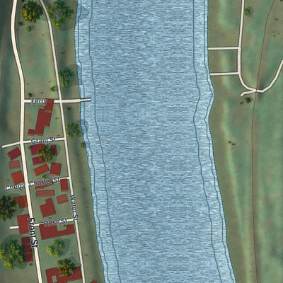 Close-up of the map of Fredericktown, Pennsylvania print showing street and building detail